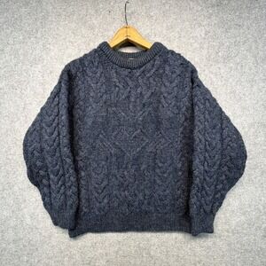 Aran Crafts Mens Boat Neck Jumper Sweater Medium Navy Blue Wool